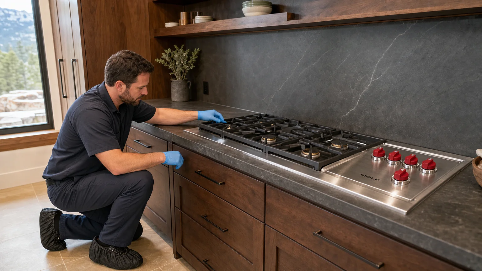 Built-in cooktop prepared for a professional diagnostic visit