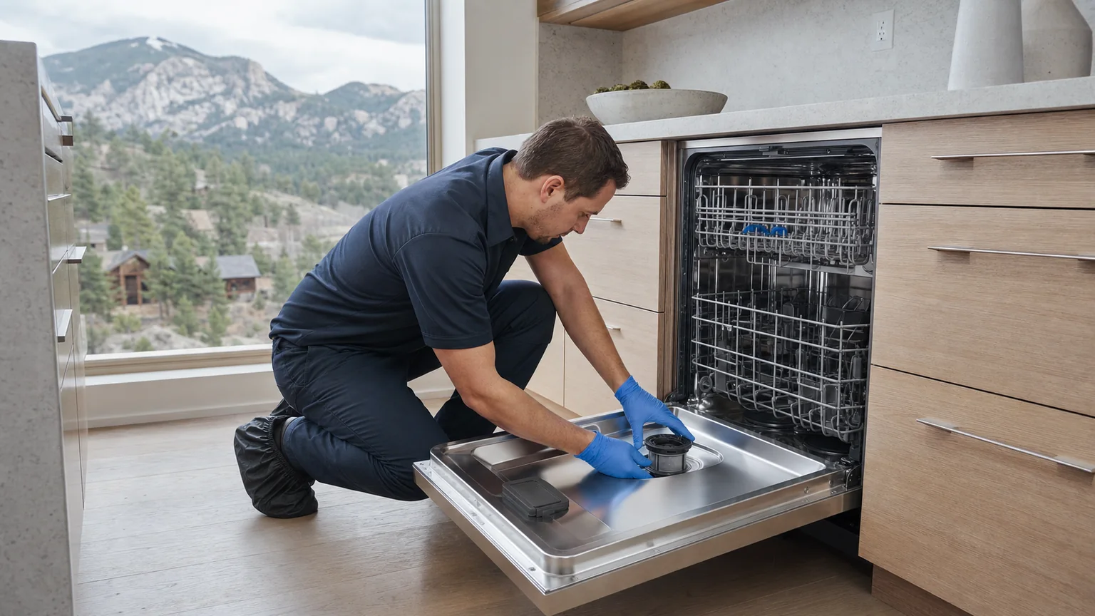 Panel-ready dishwasher prepared for a professional diagnostic visit